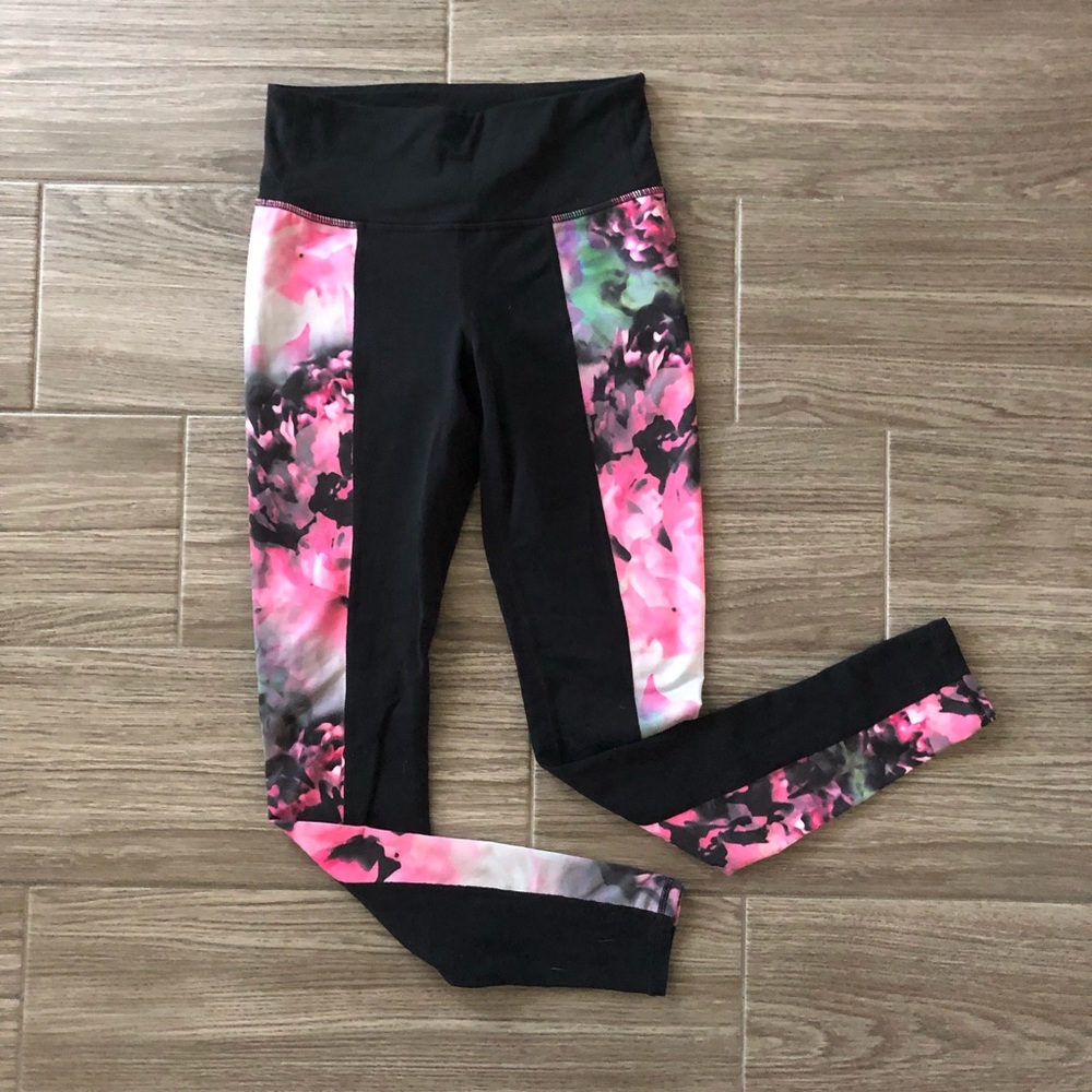 Athleta Black w/ floral watercolor side panel